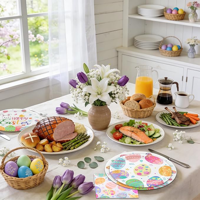 150PCS Easter Plates and Napkins Sets Disposable Easter Party