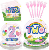 96Pcs Pink Pig 2nd Birthday Party Decorations Pink Piggy Paper Plates