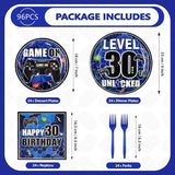 96Pcs 30th Birthday Video Game Party Supplies Blue Video Game Paper