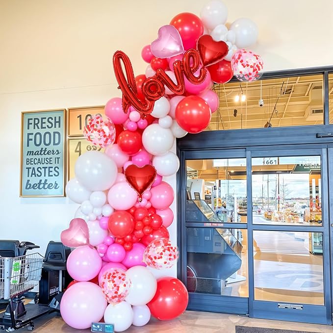 Valentines Day Balloon Arch Kit Pink Red White Balloons Garland Love