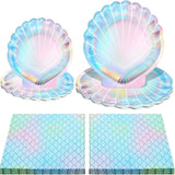 96 Pcs Mermaid Plates and Napkins for 24 Guests 7 Inch 9 Inch