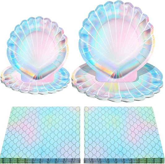 96 Pcs Mermaid Plates and Napkins for 24 Guests 7 Inch 9 Inch