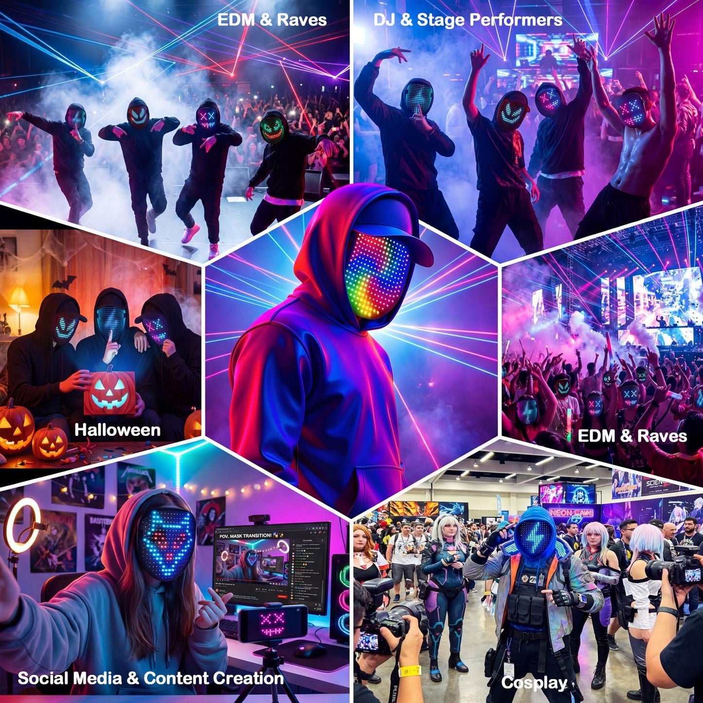 MEGOO Led Mask with Gesture Sensing | Light up Transforming Face Mask