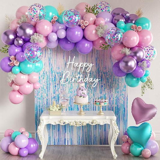 157Pcs Mermaid Balloons Garland Arch Kit with Fringe Curtain for