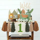 Wild One 1st Highchair Banner Wood Bead Tassel Garland Lion Crown