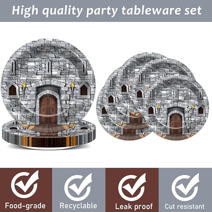 96PCS Medieval Plates Napkin Halloween Castle Party Decorations