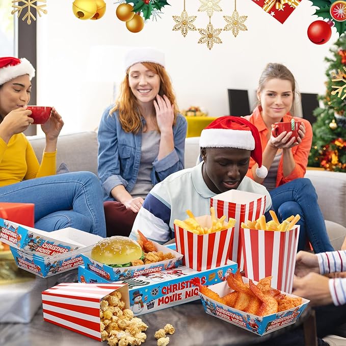 108 Pcs 36 Sets Christmas Movie Night Snack Trays Popcorn Boxes
