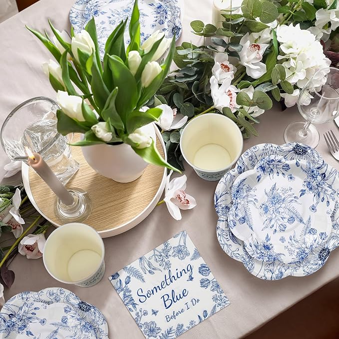 250 Pcs Something Blue Bridal Shower Decorations Scalloped Blue and