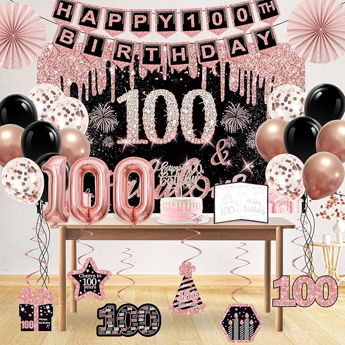 100th Birthday Decorations for Women 32PCS 100th Birthday Party