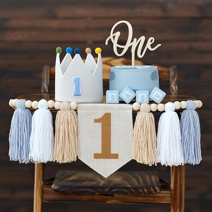 Baby Boy First Birthday Party Decorations Blue High Chair Banner 1st