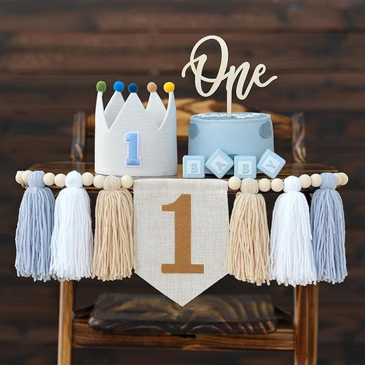 Baby Boy First Birthday Party Decorations Blue High Chair Banner 1st