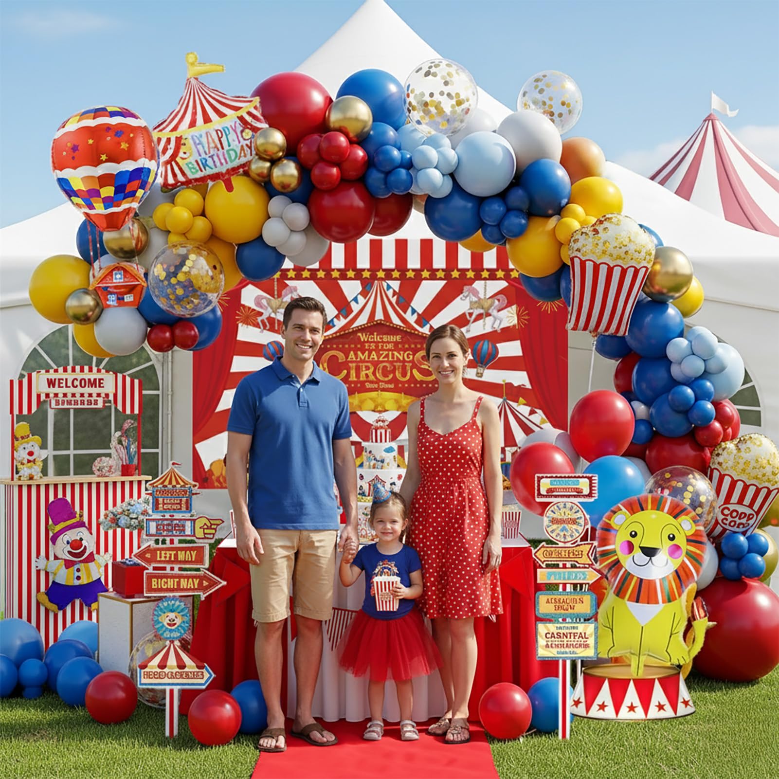 Circus Theme birthday party decorations & include red yellow blue