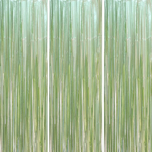Voircoloria 3 Pack 3.3 x 8.2 ft Sage Green Foil Fringe Backdrop