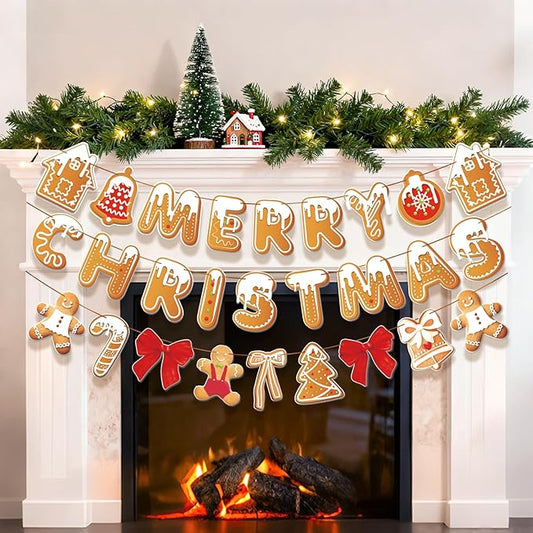 Merry Christmas Banner Gingerbread Christmas Hanging Decoration 3PCS