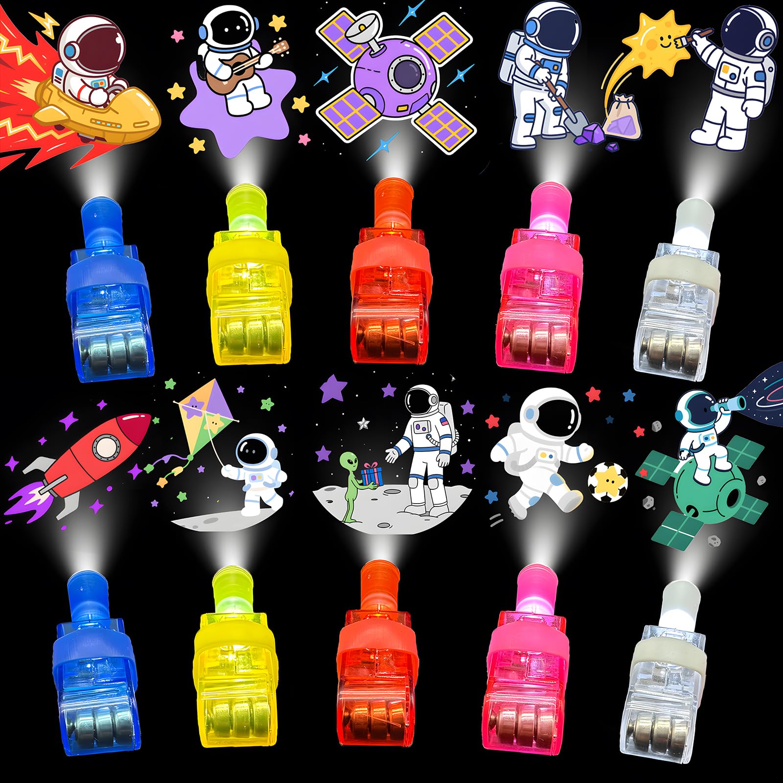 KCNVLCK 40 PCS Outer Space Party Favors LED Light Up Finger Lights