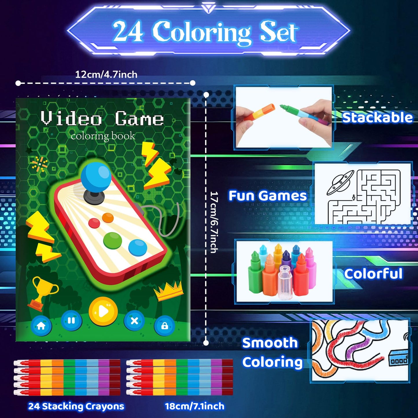 BenLouis 24 Video Game Mini Coloring Books Kids with 24 Stacking