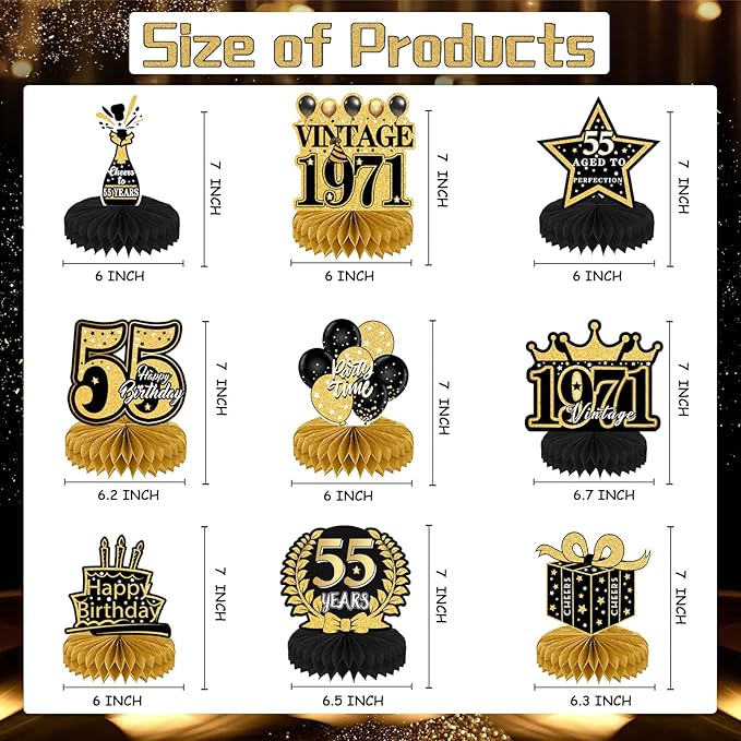 55th Birthday Decorations for Men - 9PCS Vintage 55th Birthday Table
