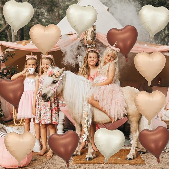 Cream Brown Heart Balloons, 12Pcs Brown Apricot Foil Balloons, Beige
