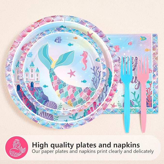 96Pcs 4th Mermaid Birthday Party Decorations Castle Mermaid 4th