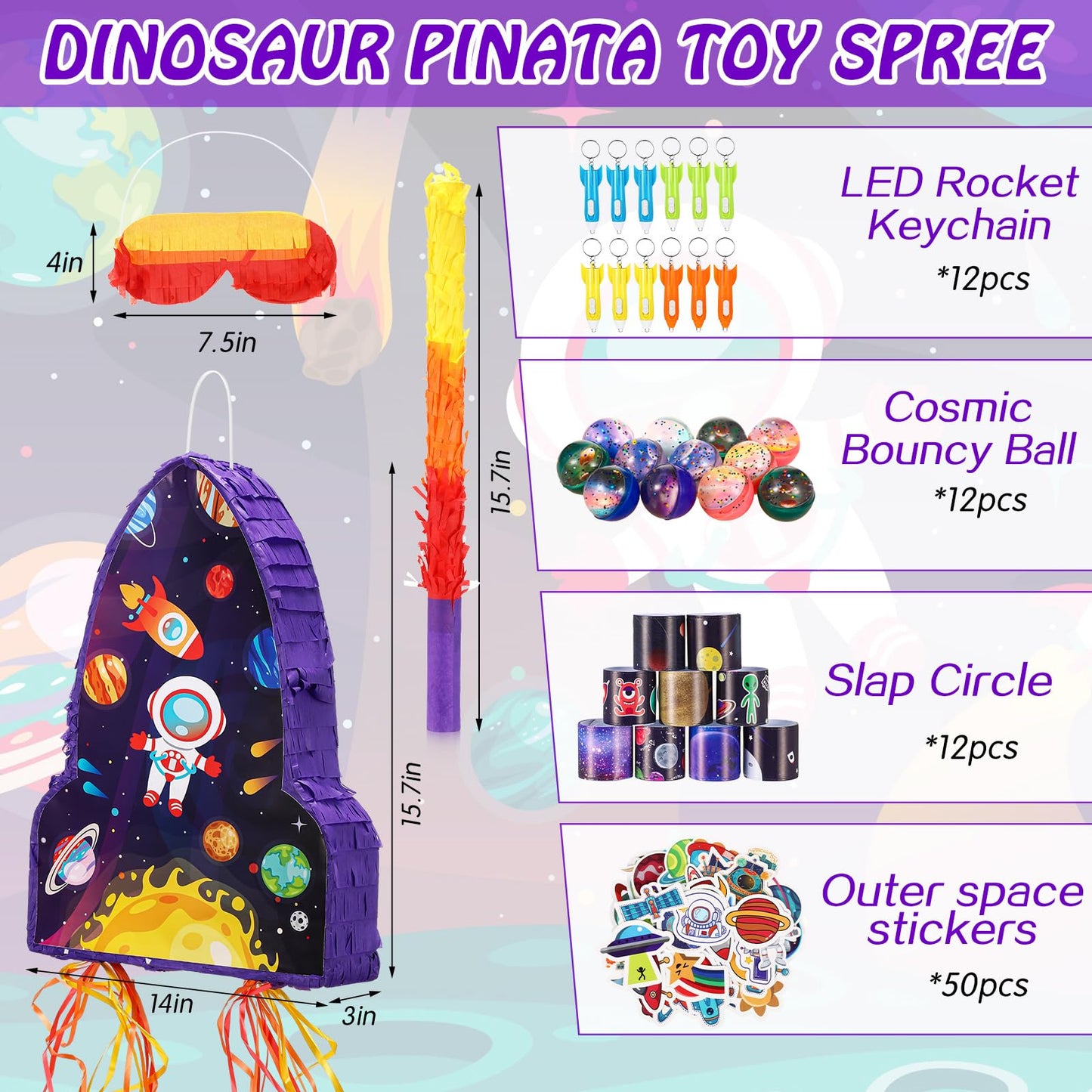 90 Pcs 16 x 12 x 3 Rocket Ship Piñata with Blindfold Piñata