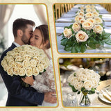 30 PCS Fake Champagne Roses, Artificial Flowers Bulk Realistic Silk