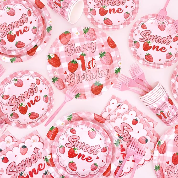 REDWORD Berry First Birthday Decor 120Pcs Strawberry 1st Birthday