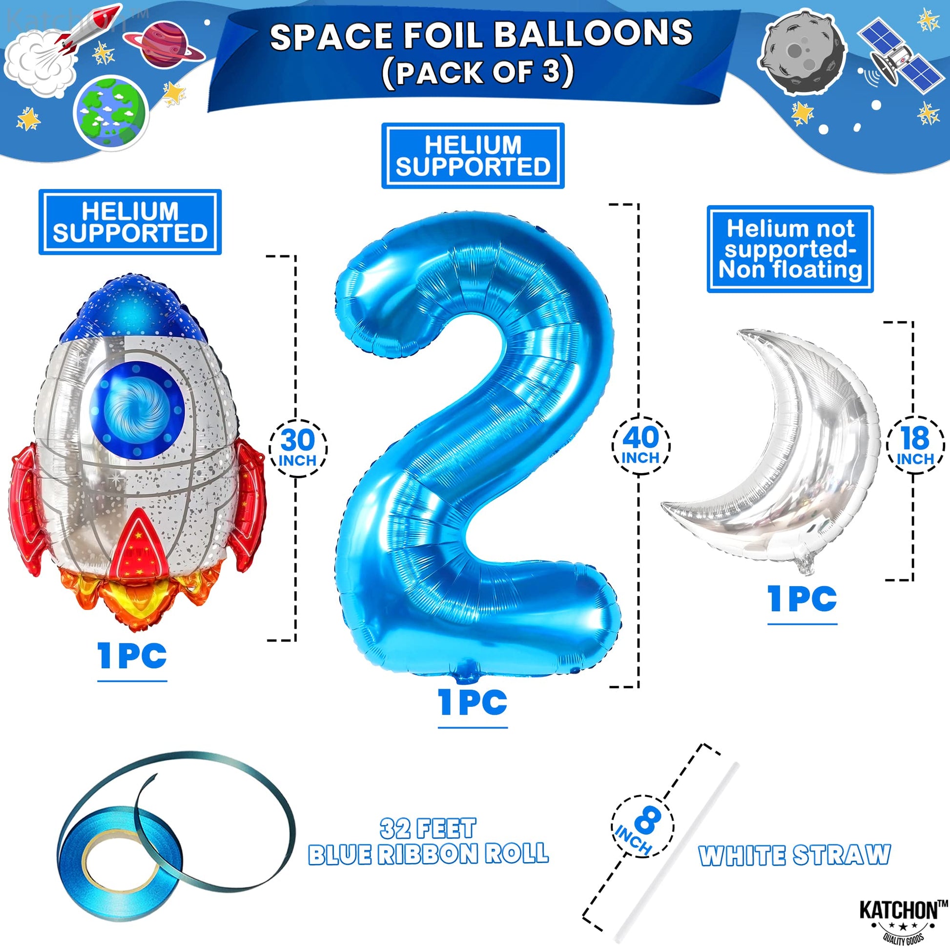 Big Two The Moon Balloons - Pack of 8 | Space Birthday