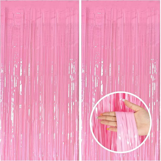 2 Pack Party Backdrop Decorations Pink Tinsel Curtain Party Backdrop