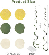 36Pcs Sage Green Gold Hanging Swirl Decorations Glitter Gold Olive