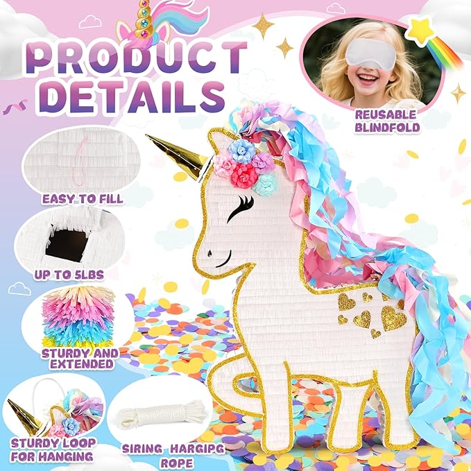 24 Large Rainbow Unicorn Pinata for Birthday Party Large Magical
