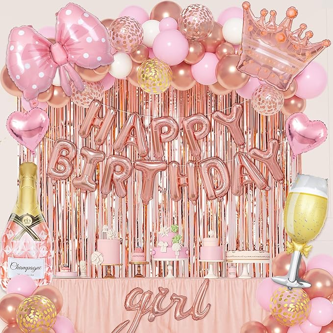 Ouddy Life Rose Gold Birthday Decorations for Women Girls Happy