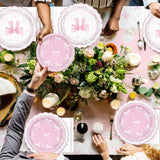 161PCs Pink Bow Party Supplies Pink Coquette Plates Napkins Cups