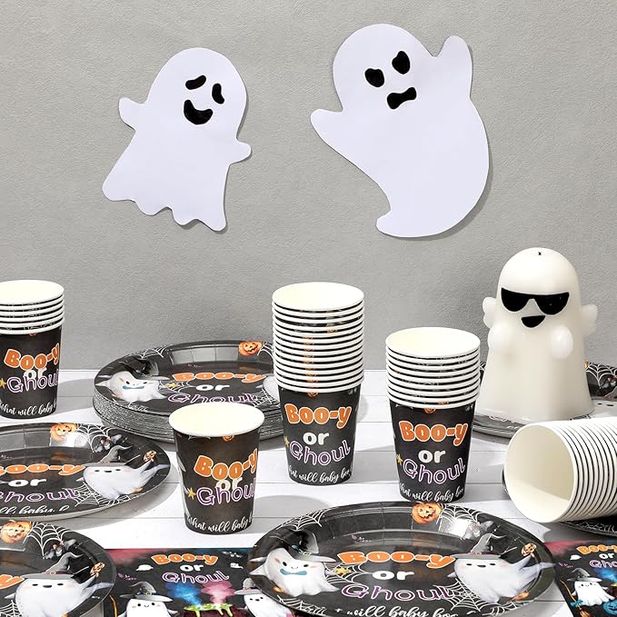 200 Pcs Halloween Baby Shower Paper Plates Cups Napkins Party