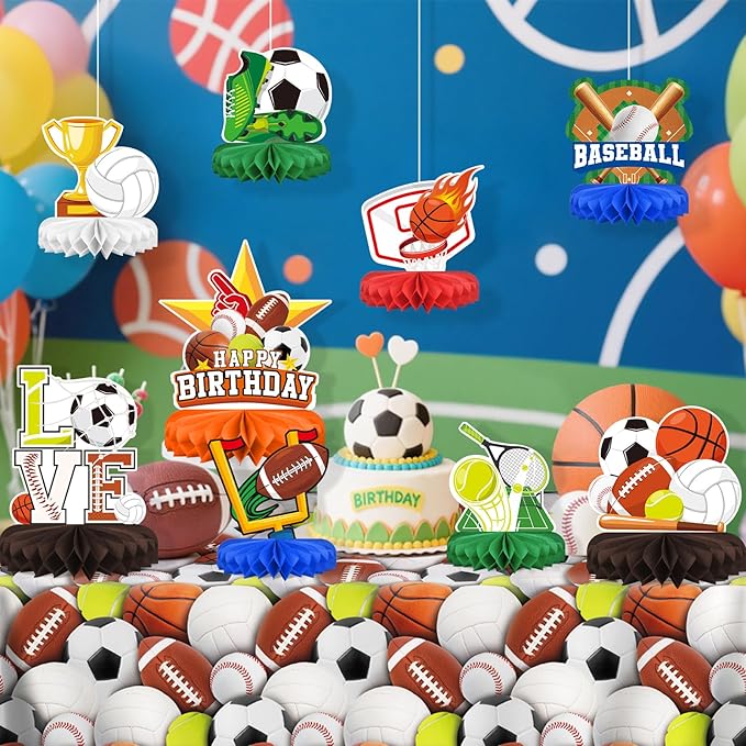 Sports Themed Party Decorations Kit Honeycomb Centerpiece for Sports
