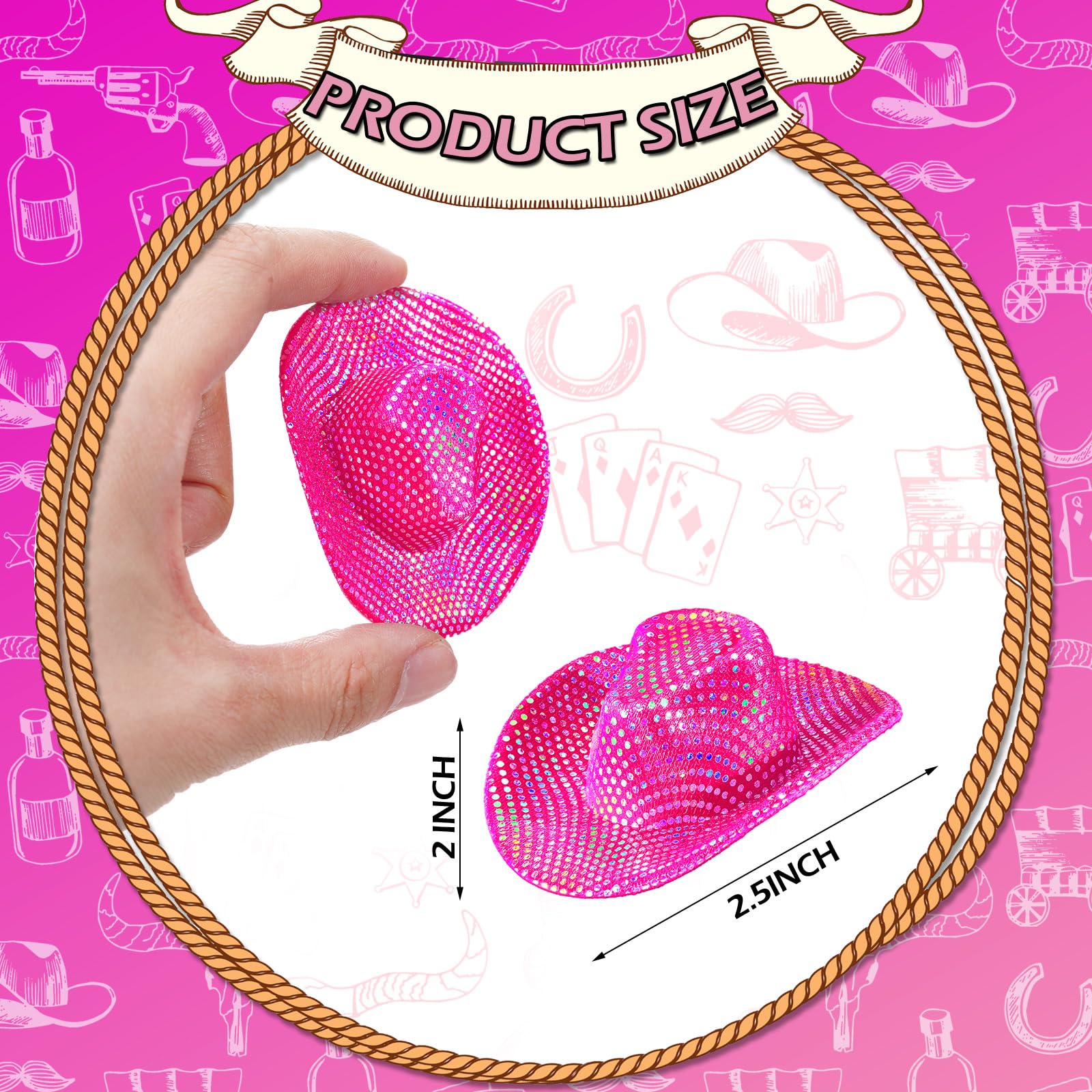 Sotiff 12 Pcs Mini Cowboy Hat Tiny Disco Glitter Hats for Crafts