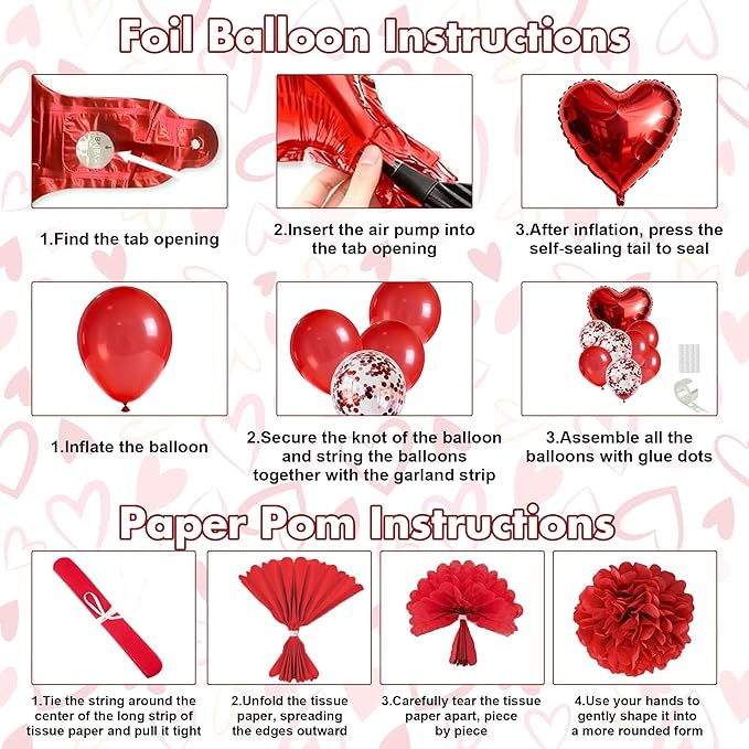 67Pcs Red Valentine's Day Decoration Set BE MINE Banner Foil Love