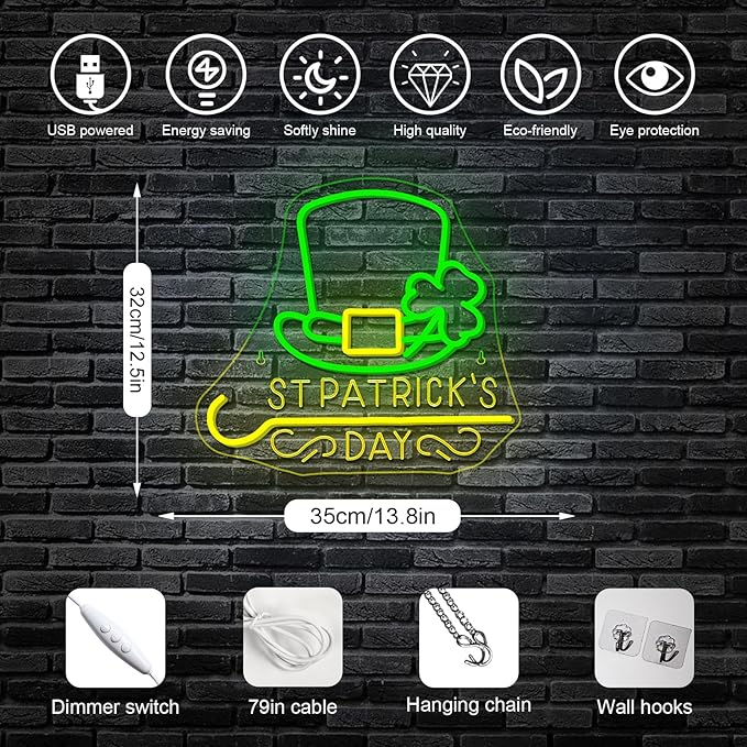 St Patricks Day Neon Sign Shamrock Neon Light LED Signs St Patricks