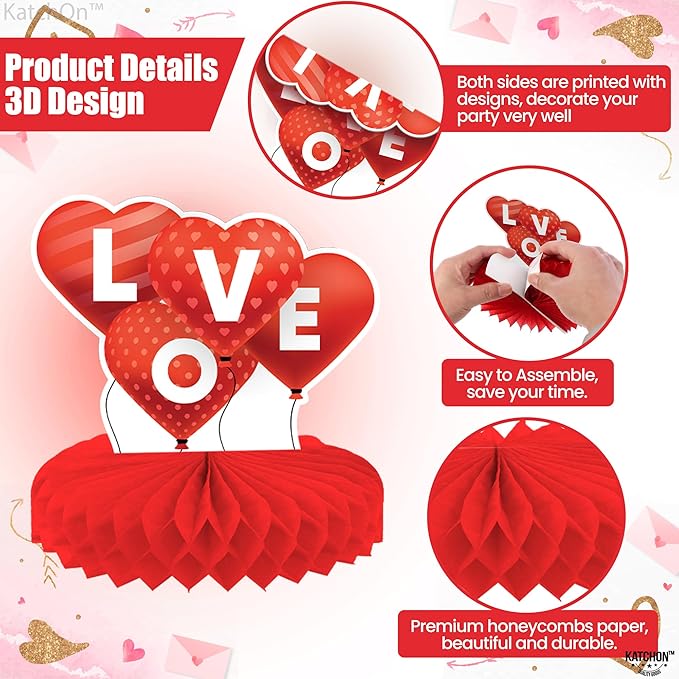 Valentines Day Centerpiece for Table Pack of 9 Pink Valentines Day