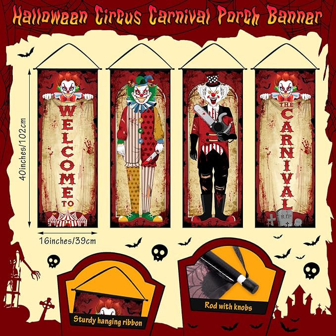 4 Pcs Vintage Halloween Carnival Decorations Evil Circus Carnival