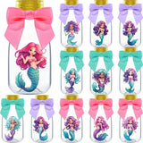 Small 12 Pack Mermaid Party Favors DIY Candy Jars with Ribbons and