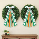 2 Pcs St Patricks Day Clover Ribbon Bow for Wreath Large Clover