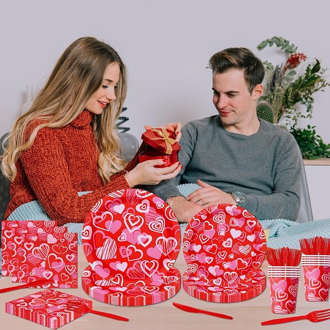 Valentines Day Party Tableware 144pcs Valentines Plates and Napkins