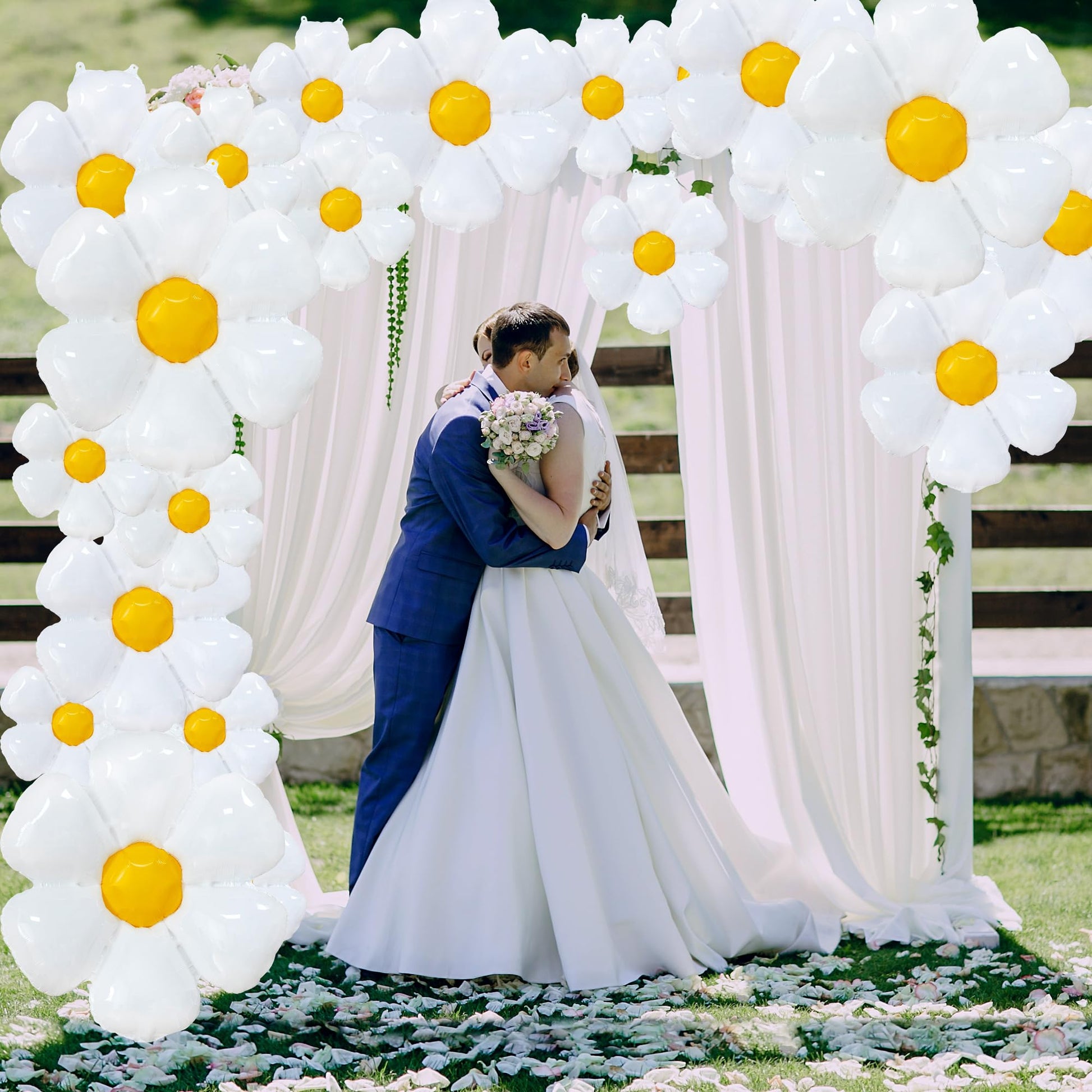 EUVBOKW 21PCS Daisy Balloons,White Foil Flower Balloons Set for Groovy