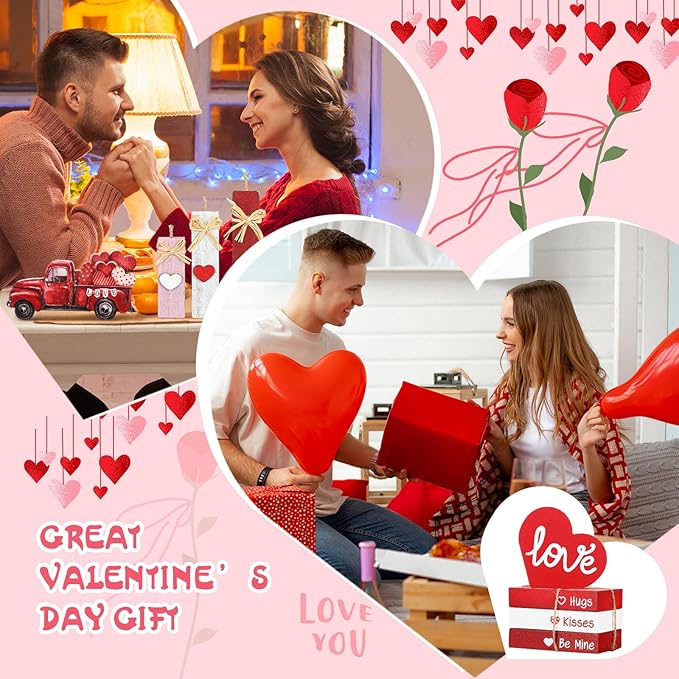 8Pcs Valentine's Day Decoration Wooden Valentines Table Centerpiece