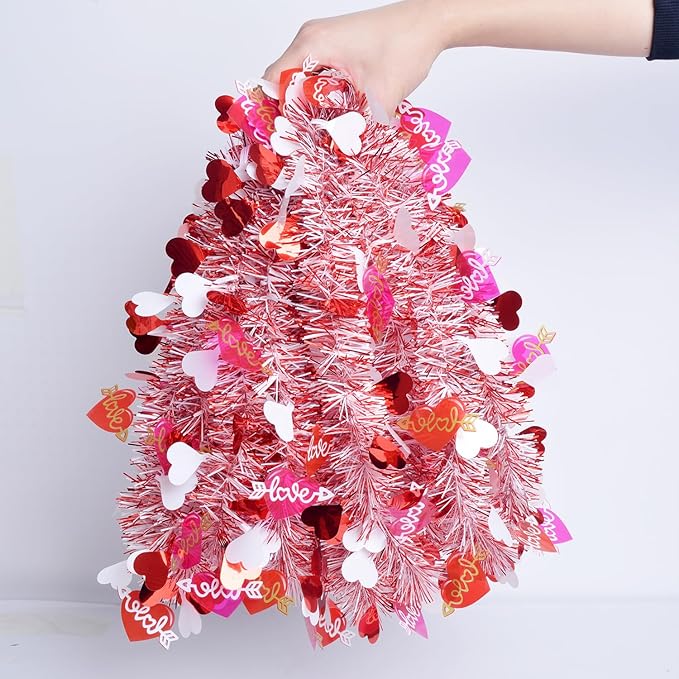33Feet Valentines Day Tinsel Garland Red Pink Love Heart Garland