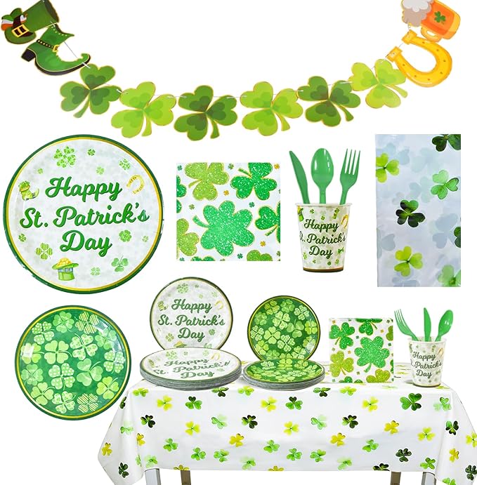 St Patrick's Day Disposable Tableware for 25 Guests Irish Themed