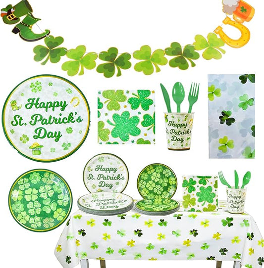 St Patrick's Day Disposable Tableware for 25 Guests Irish Themed