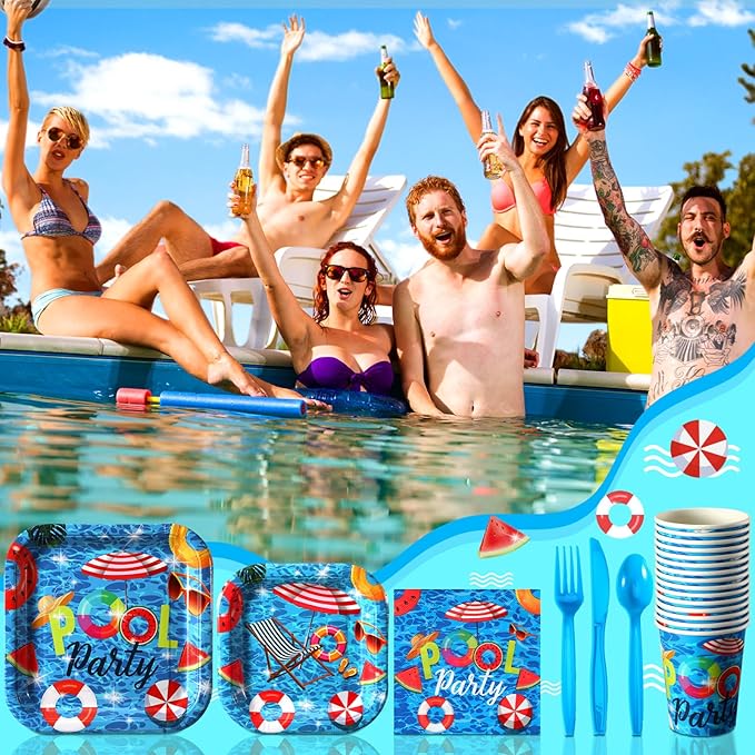 350 Pcs Beach Plates and Napkins Set Beach Party Supplies for 50