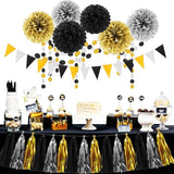 Silver Black Gold Party Decorations - 23pcs Tissue Paper Flowers Pom