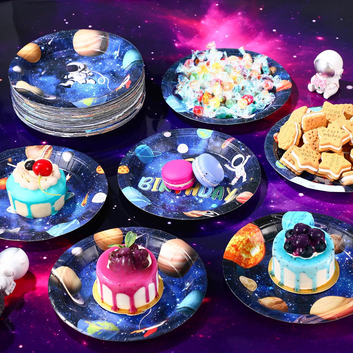 60 Pcs Outer Space Birthday Party Supplies 7 Inch Solar